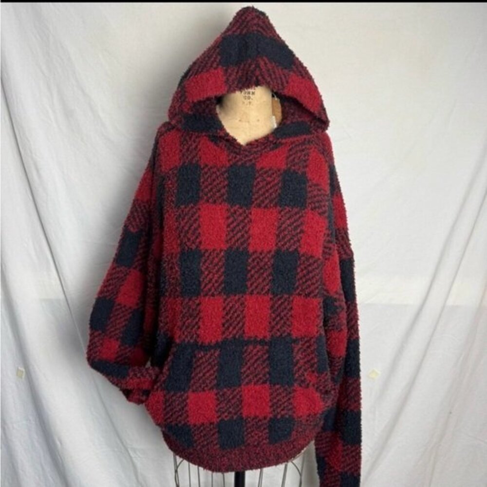 SKIMS Red and Black Knit Hoodie